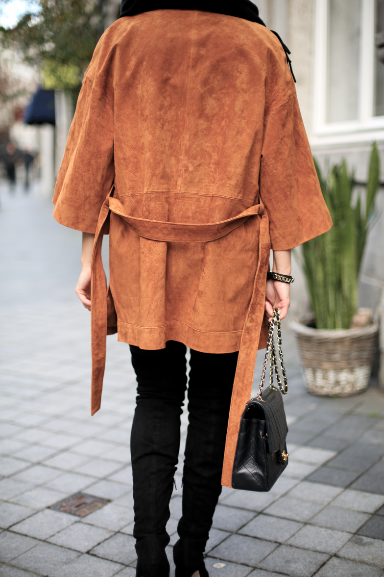 Brown Suede Kimono Coat